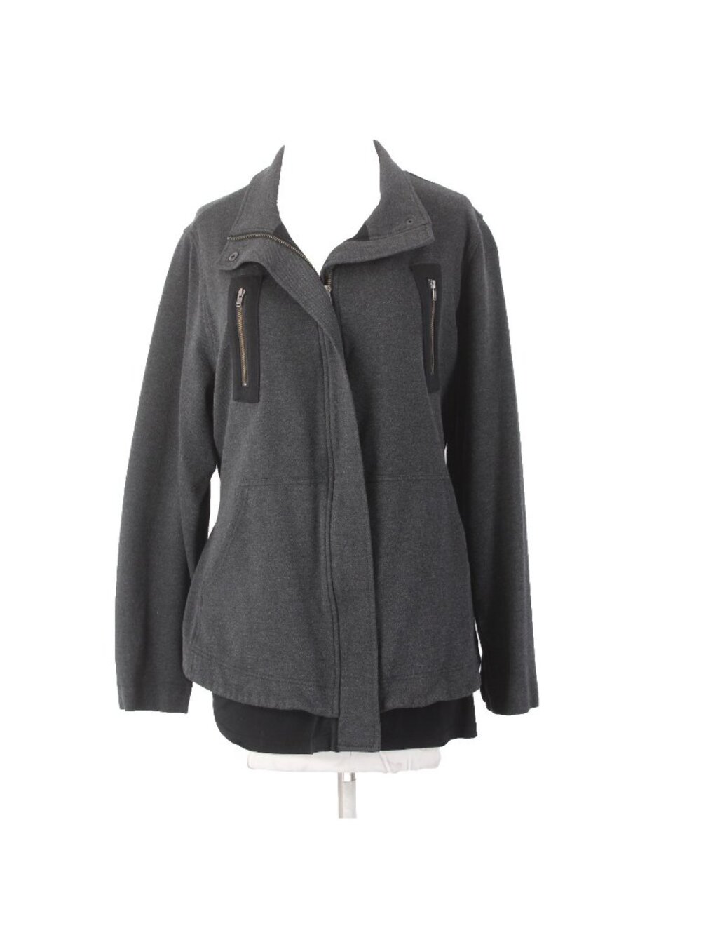 Cabi Jacket Sz L Gray Black Pockets Collared Mesh Sides Rayon Nylon Jacket